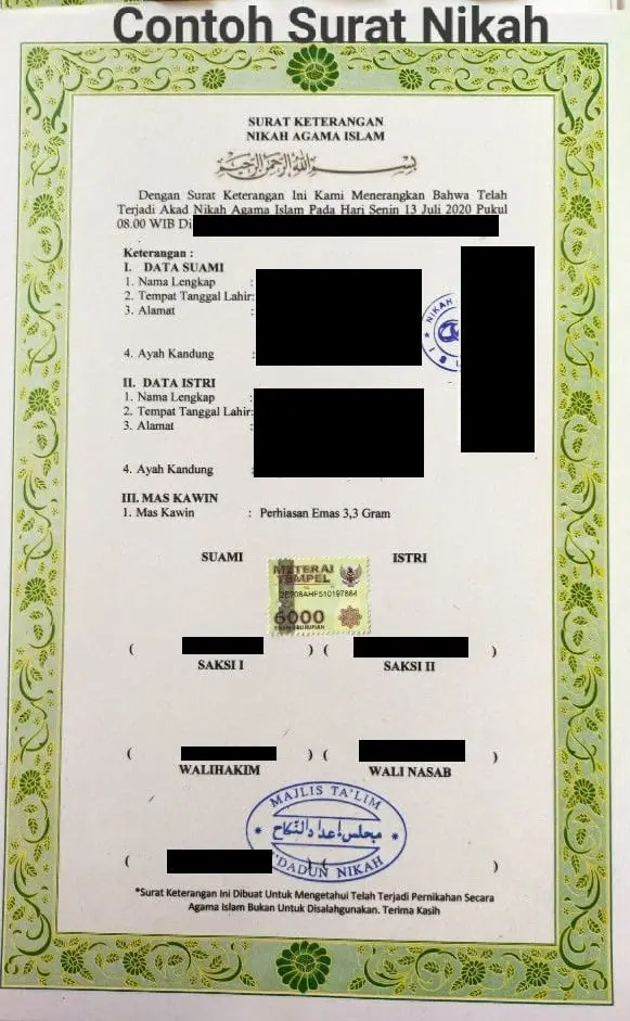 Surat Nikah Siri Asli dari Penghulu